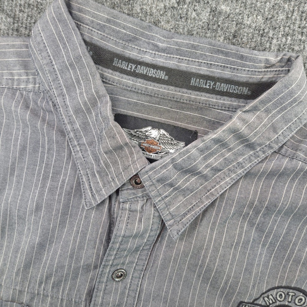 Harley-Davidson Shirt Mens 3XL Gray Cotton Blend Pinstripe Biker Button Up Long